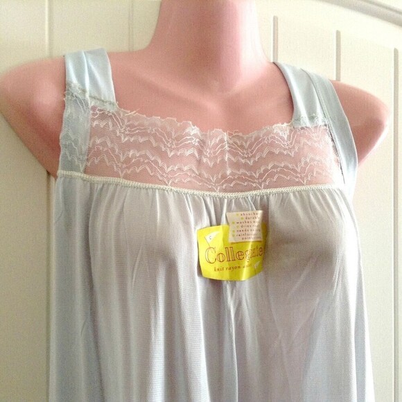 Vintage Collegiate Women's Nightgown Small Blue Knit Rayon New Old Stock - Picture 2 of 4